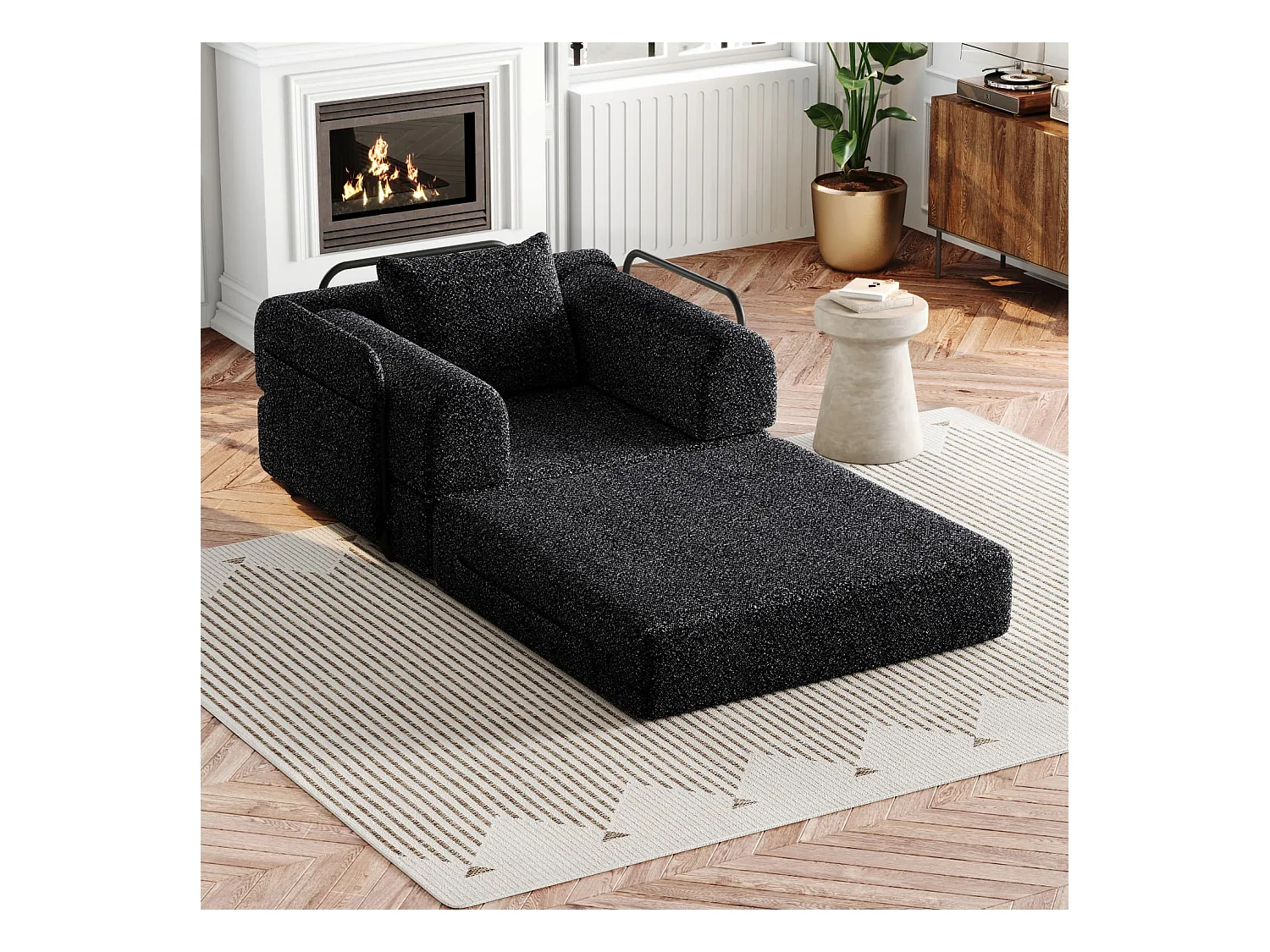 Chenille-Schlafsofa,2-in-1 Relaxsessel(Grau) mit Staufach in der Armlehne, drei Metallrahmen und mehreren Konfigurationsmöglichkeiten