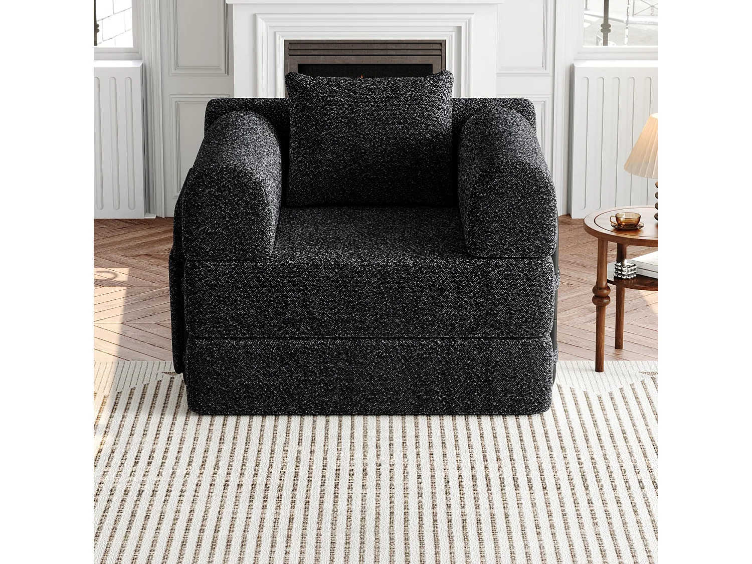 Chenille-Schlafsofa,2-in-1 Relaxsessel(Grau) mit Staufach in der Armlehne, drei Metallrahmen und mehreren Konfigurationsmöglichkeiten