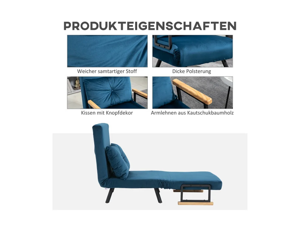 Schlafsofa, Relaxsessel Bettfunktion Gästebett Rückenkissen verstellbare Rückenlehne 63x73x81cm