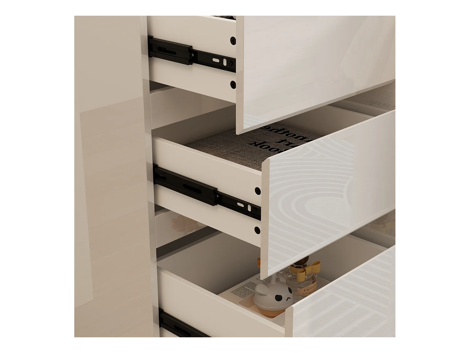 Buffet de Salon avec 2 Portes et 3 Tiroirs, Rangement de Chambre sans Poignée, 120 x 40 x 83, Blanc Brillant