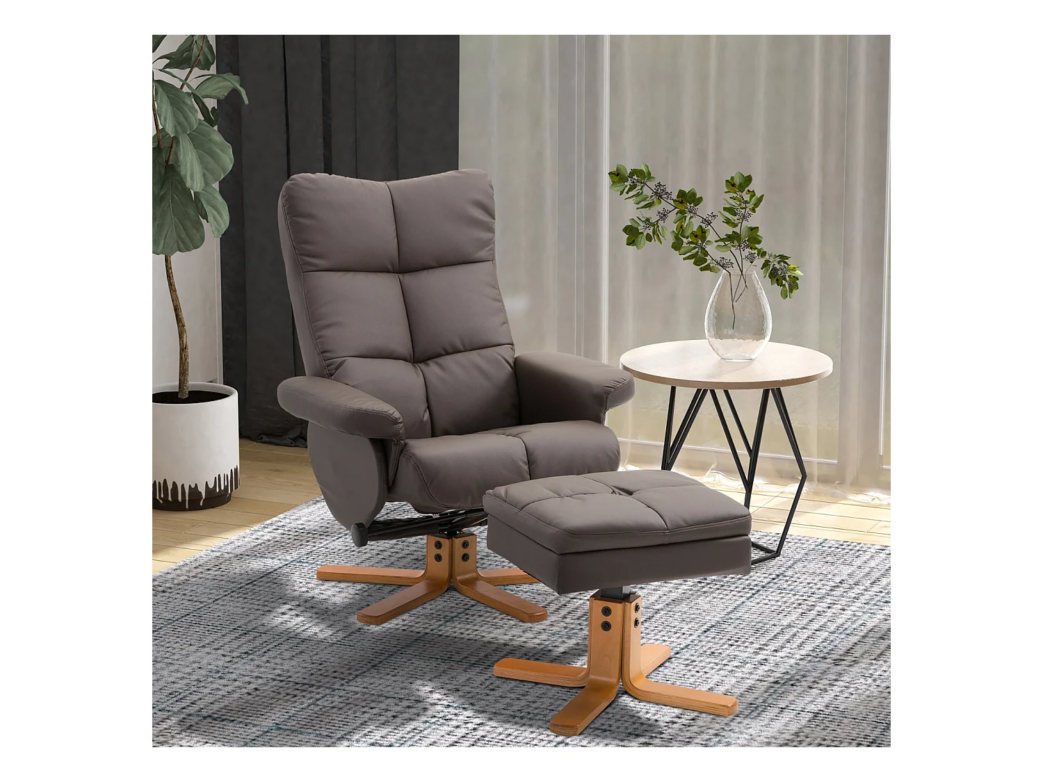 Relaxsessel mit Hocker, 360°drehbarer Fernsehsessel mit Liegefunktion Lesesessel für Schlafzimmer, Wohnzimmer