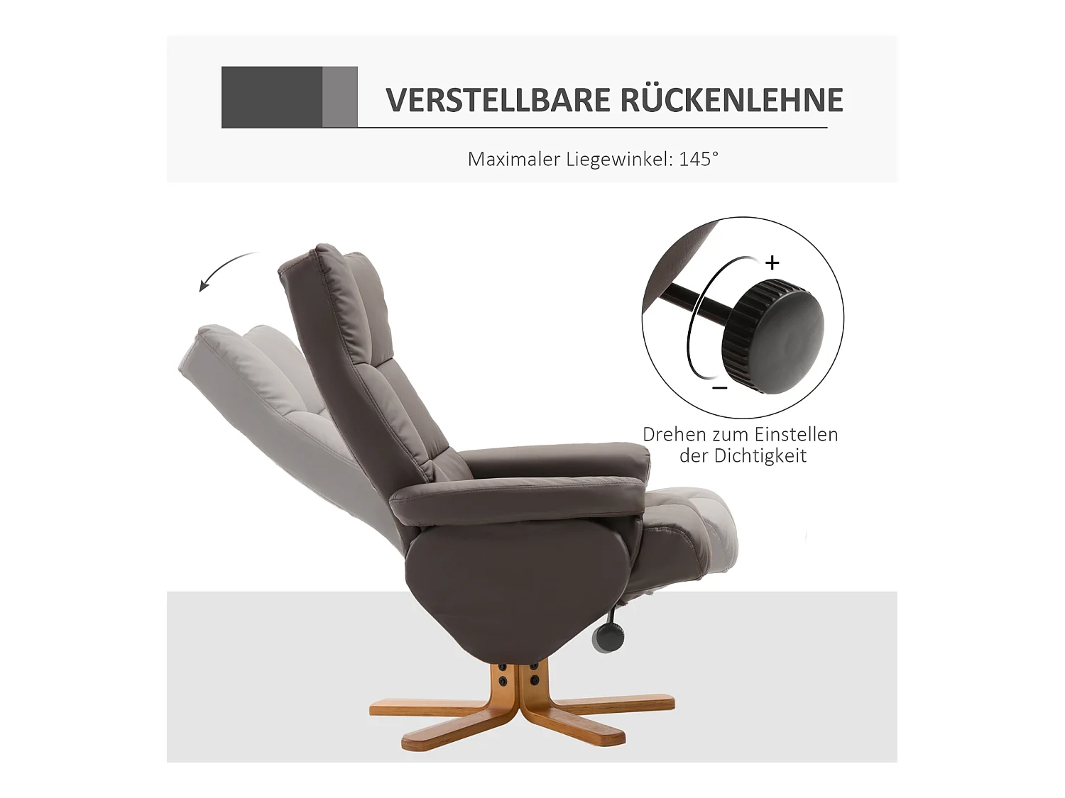 Relaxsessel mit Hocker, 360°drehbarer Fernsehsessel mit Liegefunktion Lesesessel für Schlafzimmer, Wohnzimmer