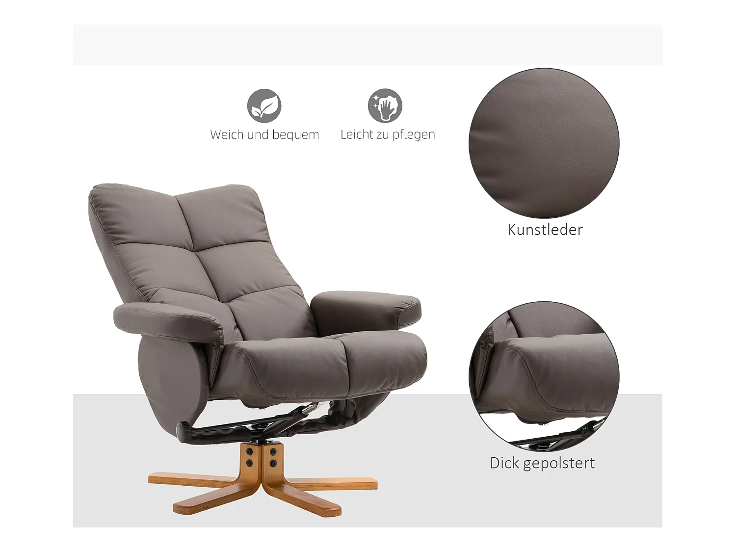 Relaxsessel mit Hocker, 360°drehbarer Fernsehsessel mit Liegefunktion Lesesessel für Schlafzimmer, Wohnzimmer