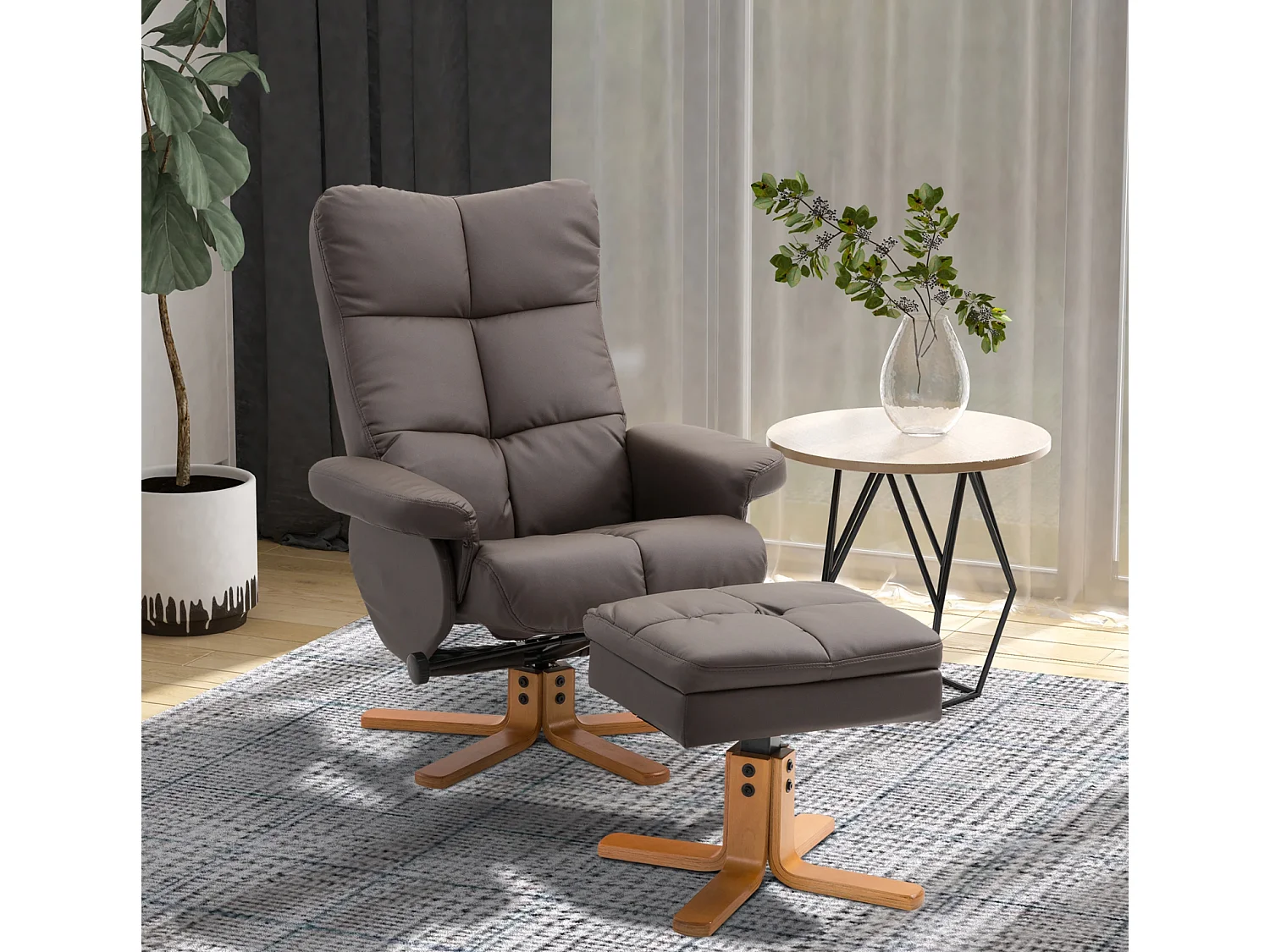 Relaxsessel mit Hocker, 360°drehbarer Fernsehsessel mit Liegefunktion Lesesessel für Schlafzimmer, Wohnzimmer