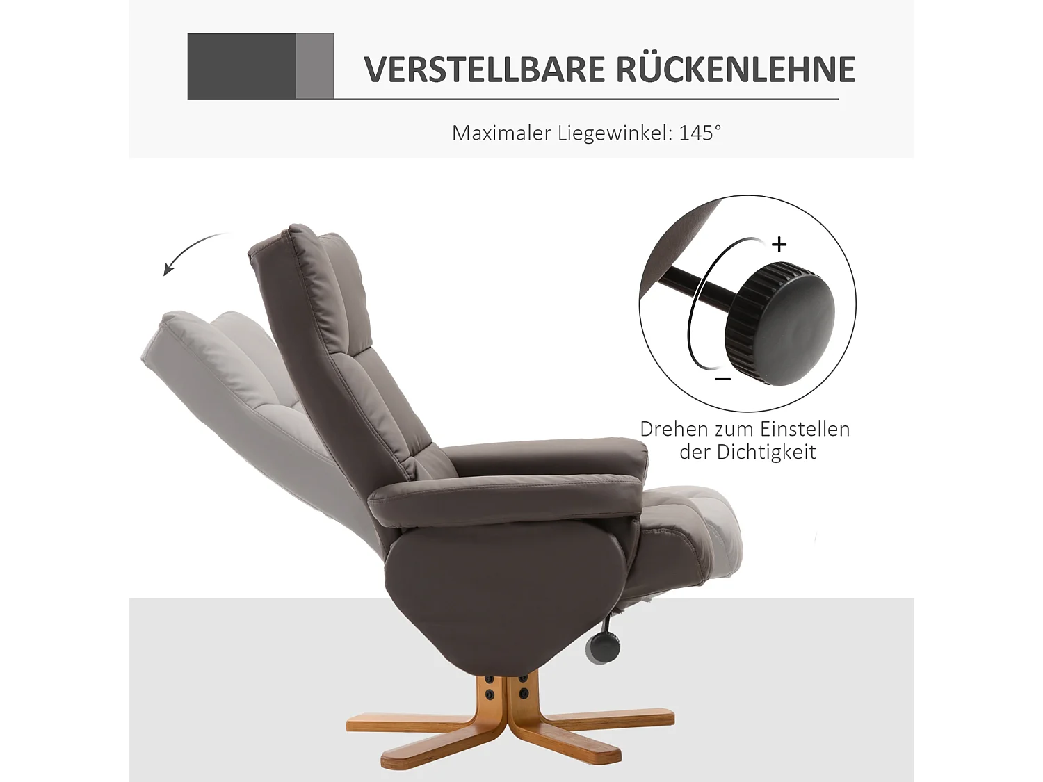Relaxsessel mit Hocker, 360°drehbarer Fernsehsessel mit Liegefunktion Lesesessel für Schlafzimmer, Wohnzimmer