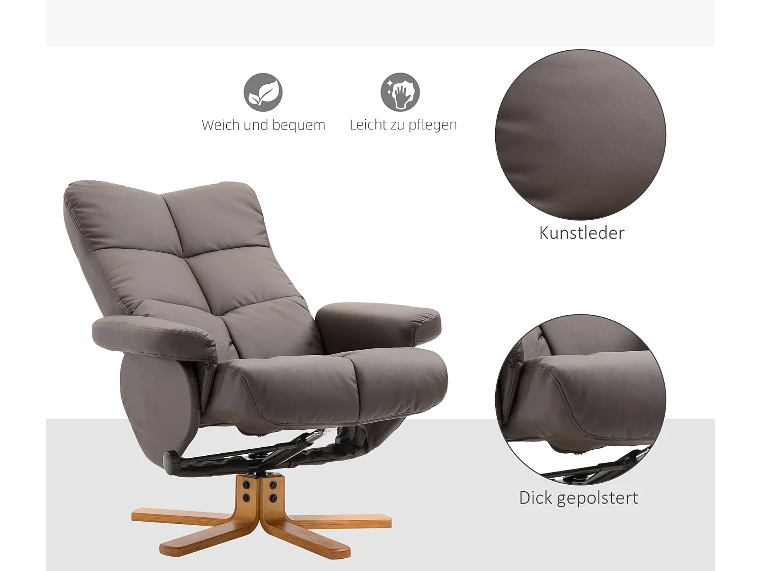 Relaxsessel mit Hocker, 360°drehbarer Fernsehsessel mit Liegefunktion Lesesessel für Schlafzimmer, Wohnzimmer