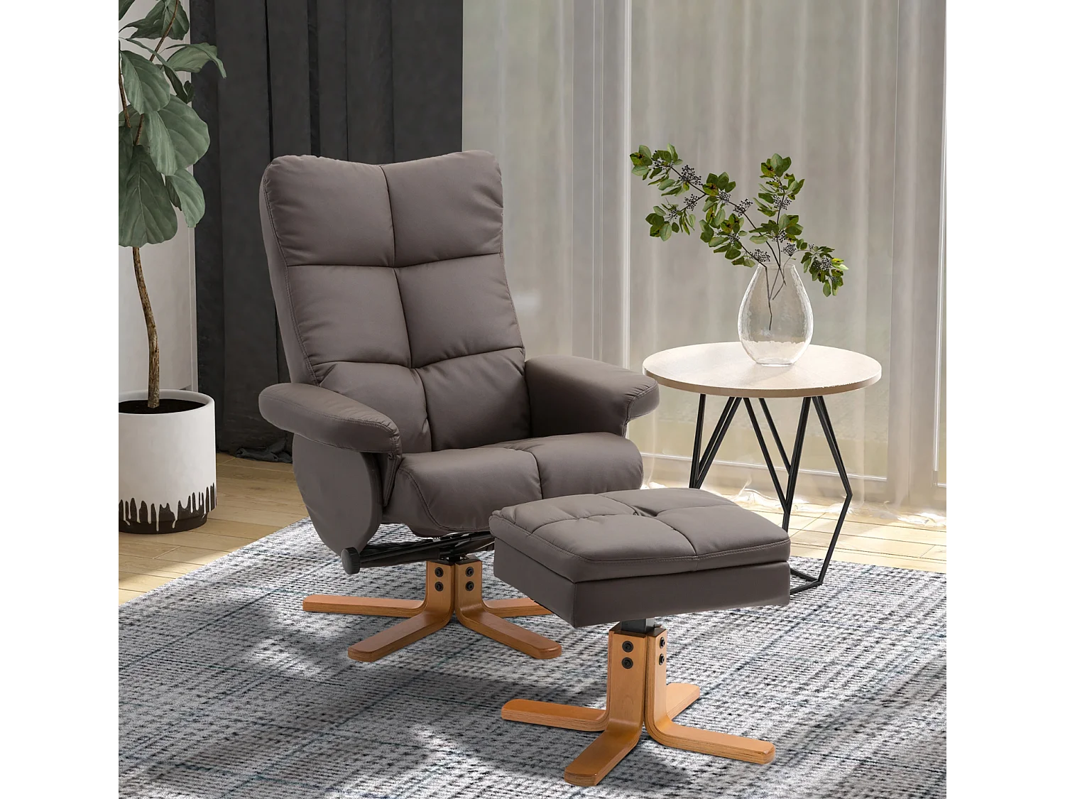 Relaxsessel mit Hocker, 360°drehbarer Fernsehsessel mit Liegefunktion Lesesessel für Schlafzimmer, Wohnzimmer