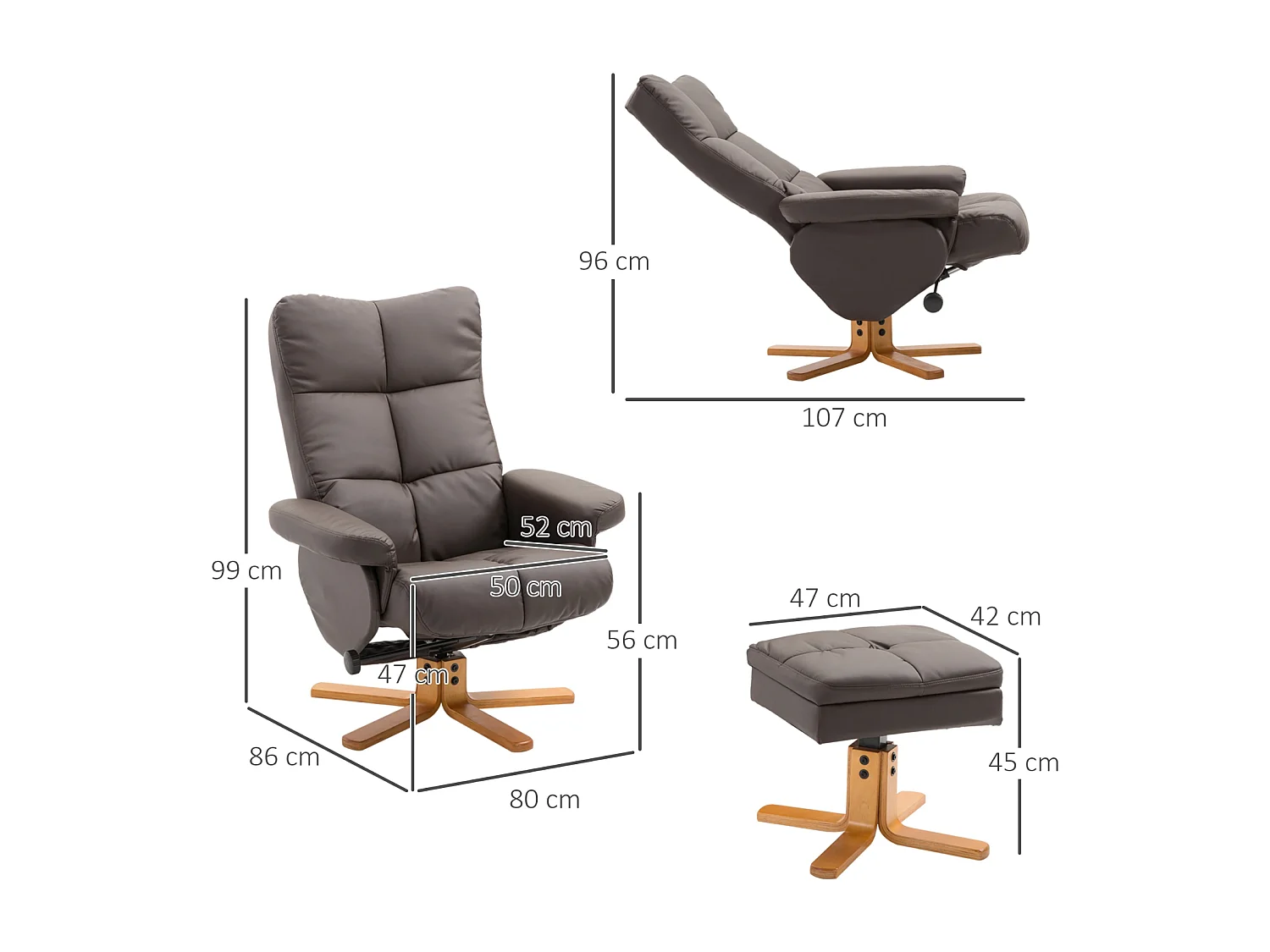 Relaxsessel mit Hocker, 360°drehbarer Fernsehsessel mit Liegefunktion Lesesessel für Schlafzimmer, Wohnzimmer