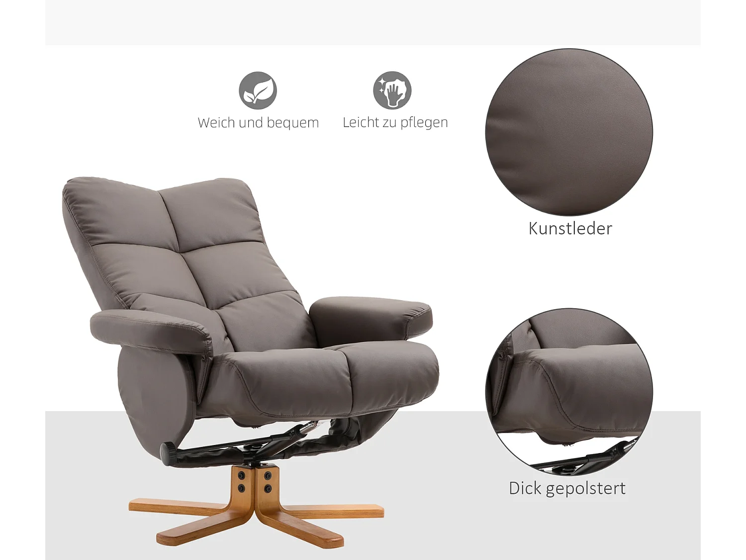 Relaxsessel mit Hocker, 360°drehbarer Fernsehsessel mit Liegefunktion Lesesessel für Schlafzimmer, Wohnzimmer