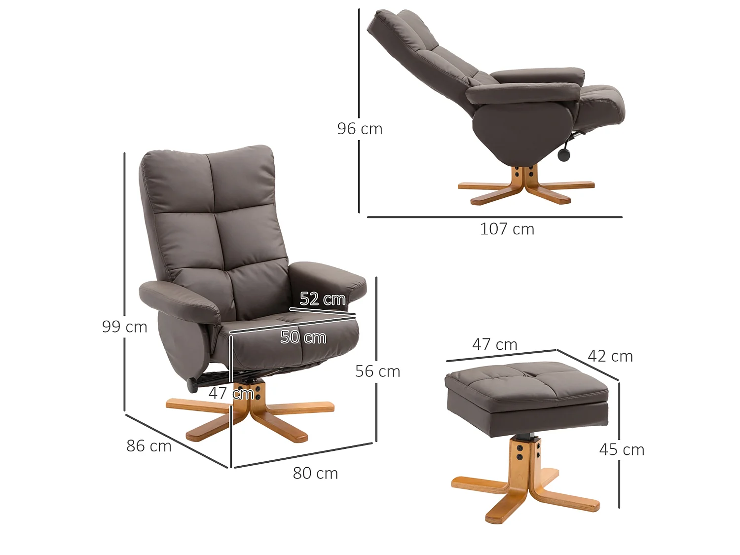 Relaxsessel mit Hocker, 360°drehbarer Fernsehsessel mit Liegefunktion Lesesessel für Schlafzimmer, Wohnzimmer