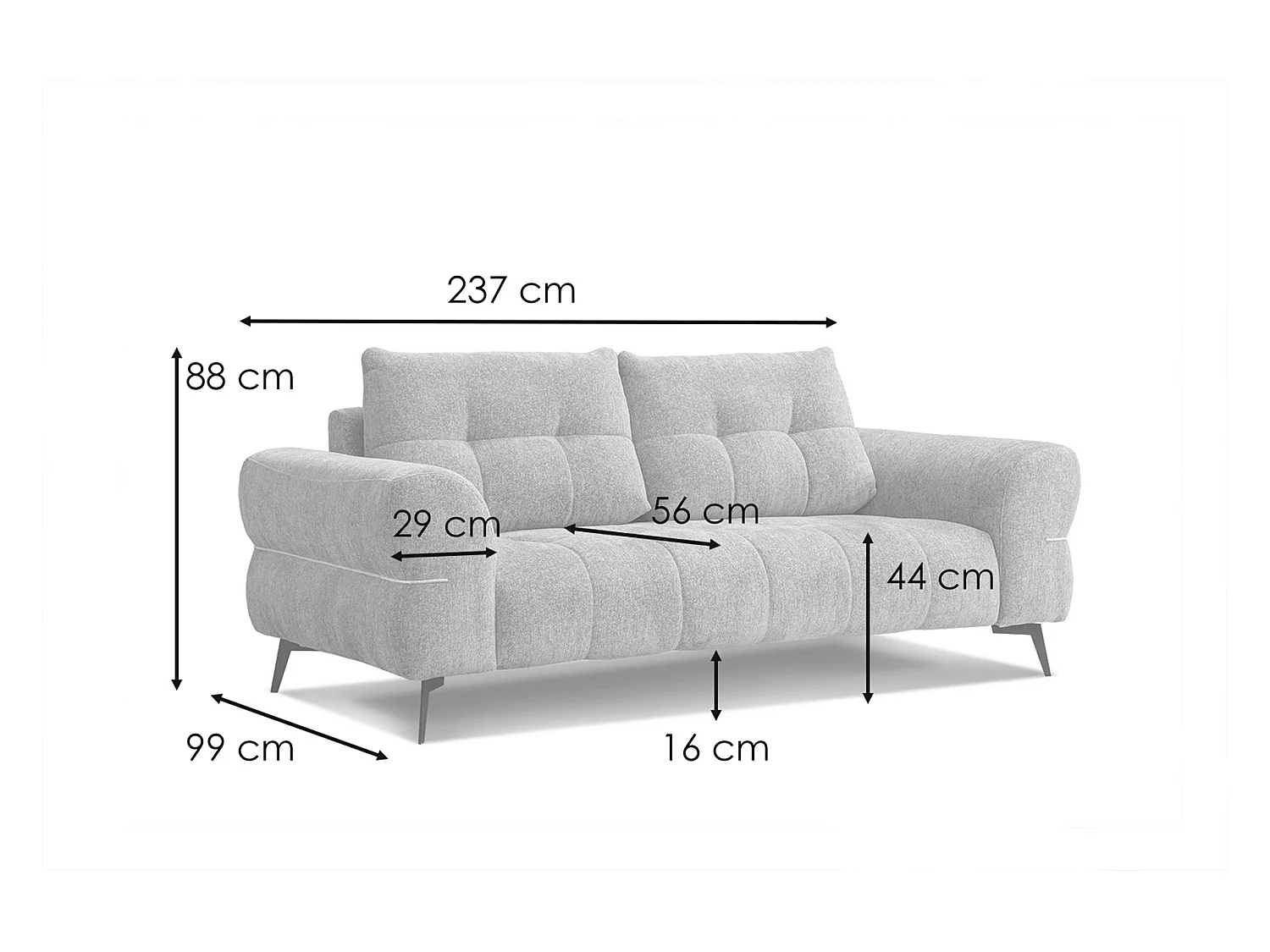 Canapé 3 places SALVINI, tissu beige  foncé