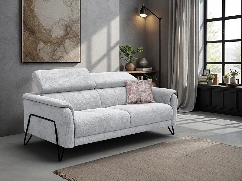 Canapé 3 places RODEN, tissu gris clair