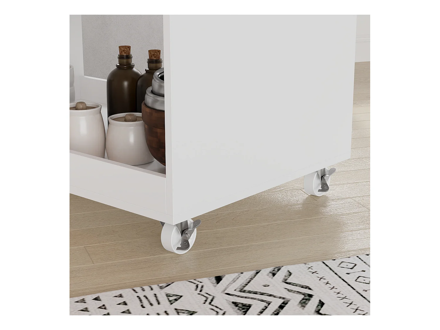 Desserte de Cuisine avec 3 Compartiments Ouverts, Meuble de Salle à Manger à Roulettes, 52 x 83 x 70 cm, Blanc