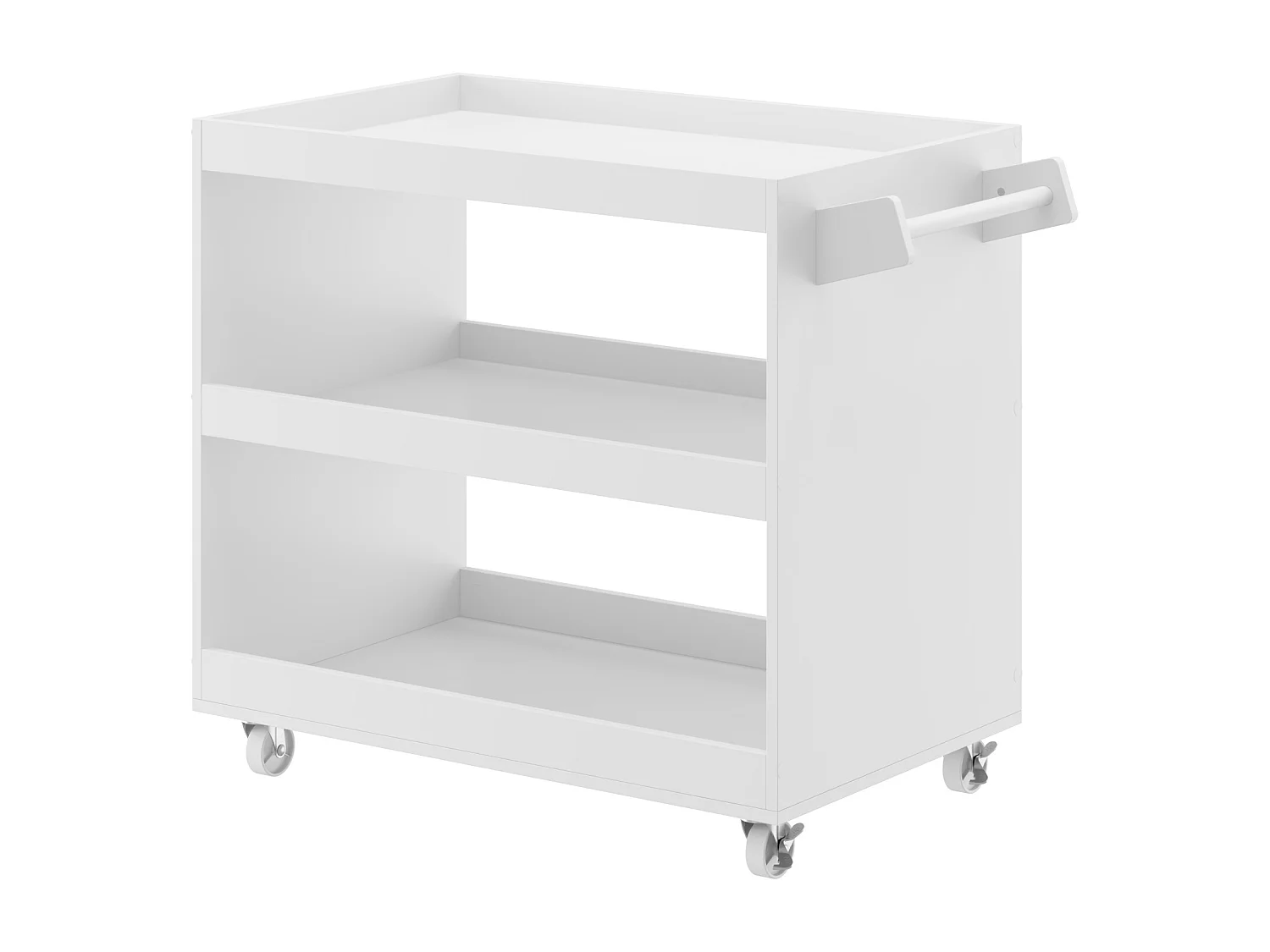 Desserte de Cuisine avec 3 Compartiments Ouverts, Meuble de Salle à Manger à Roulettes, 52 x 83 x 70 cm, Blanc