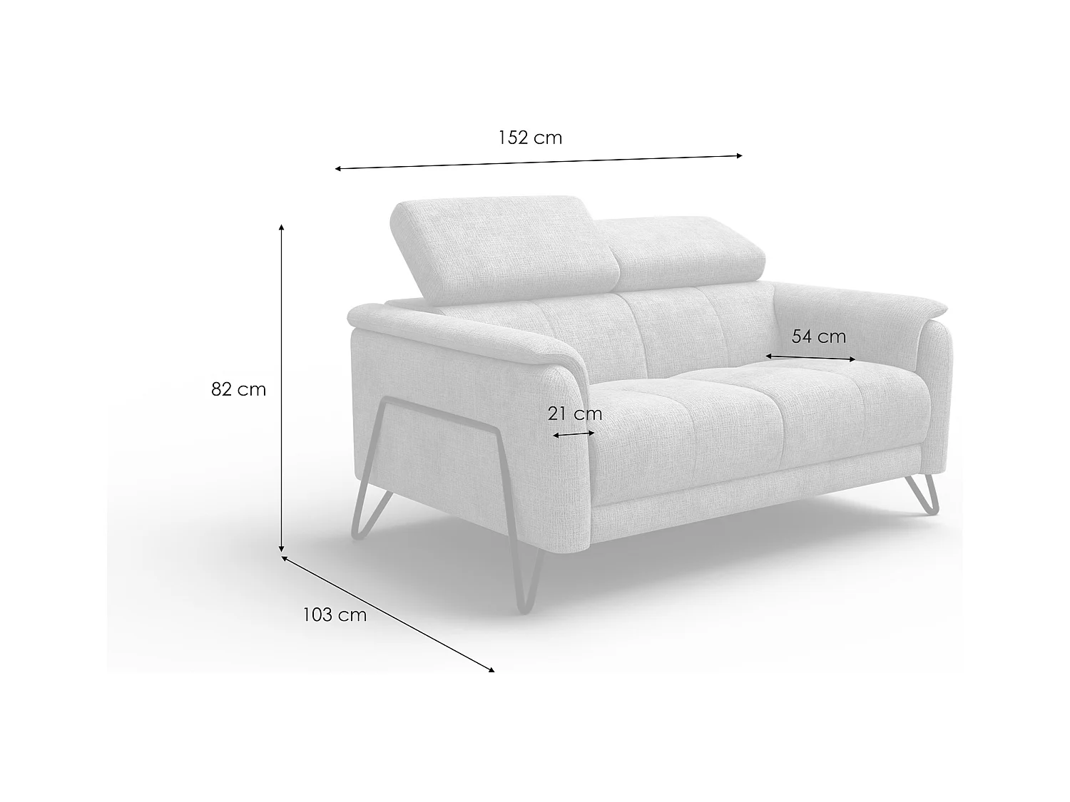 Canapé 2 places RODEN, tissu gris clair