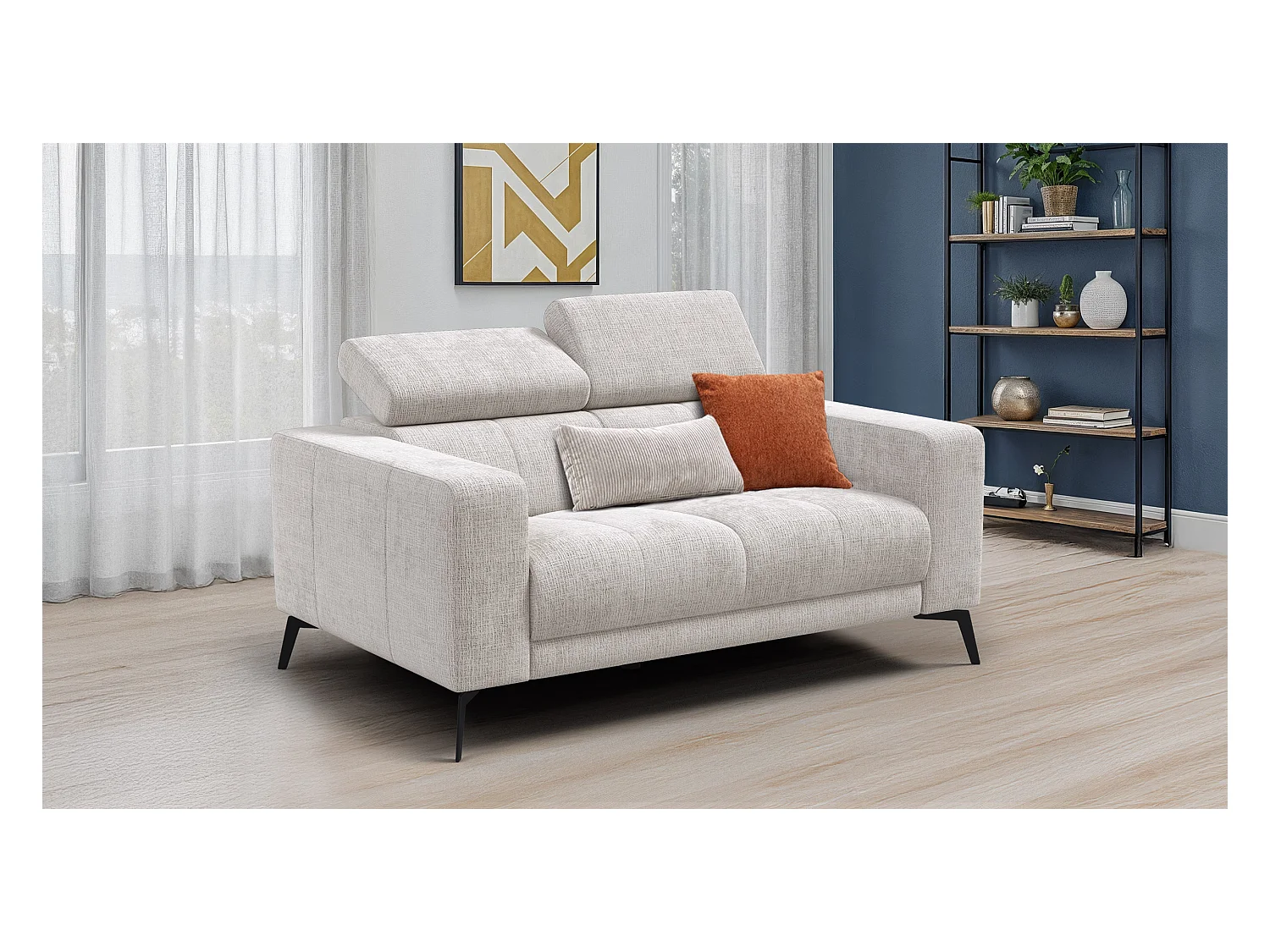 Canapé 2 places MORELLO, tissu crème