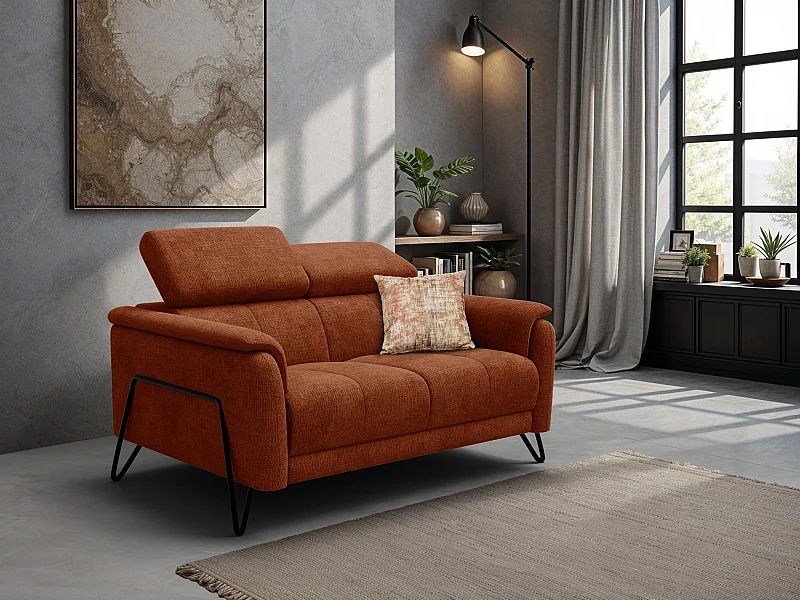 Canapé 2 places RODEN, tissu orange foncé