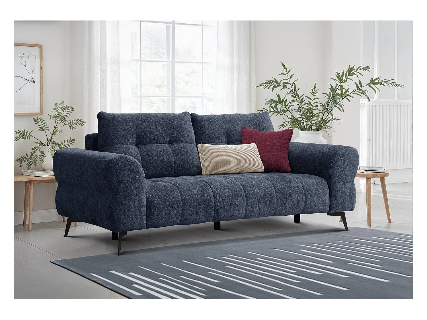 Canapé 3 places SALVINI, tissu bleu marine