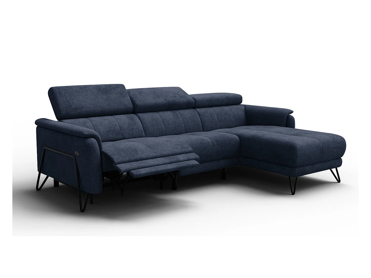 Canapé d'angle 4 places RODEN avec Relax, tissu bleu marine