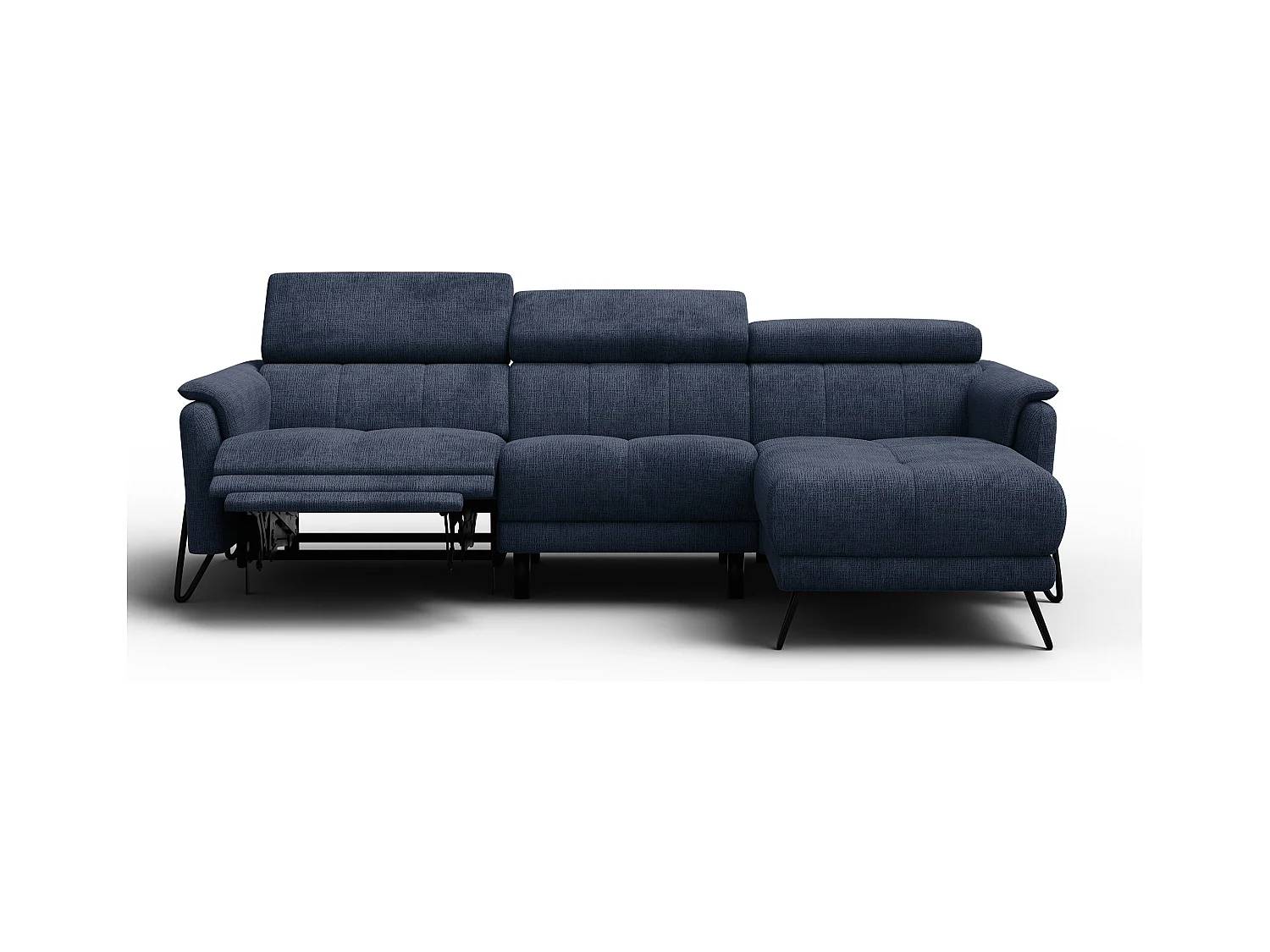 Canapé d'angle 4 places RODEN avec Relax, tissu bleu marine