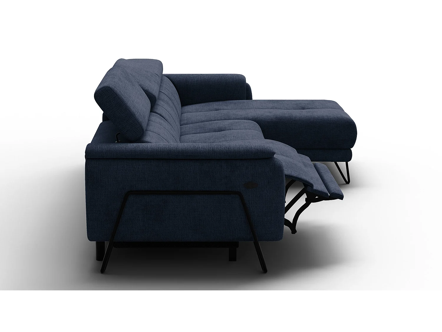 Canapé d'angle 4 places RODEN avec Relax, tissu bleu marine