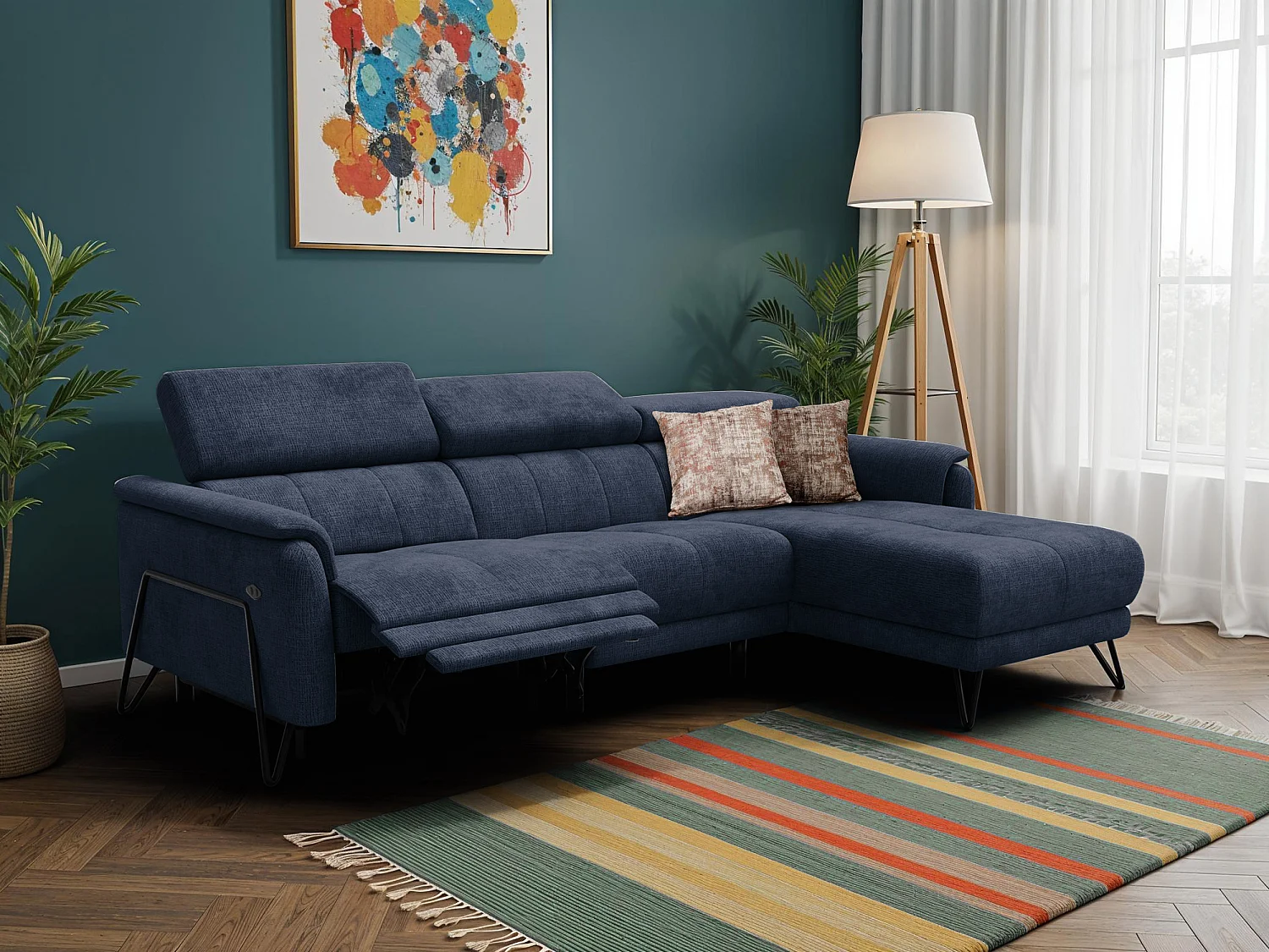 Ecksofa 4-Sitzer mit Relax RODEN, marineblau