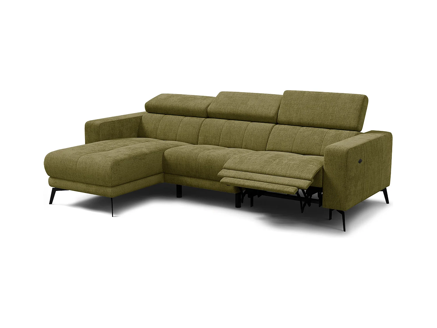 Canapé d'angle 4 places MORELLO avec 1 x Relax Zero Gravity, tissu olive