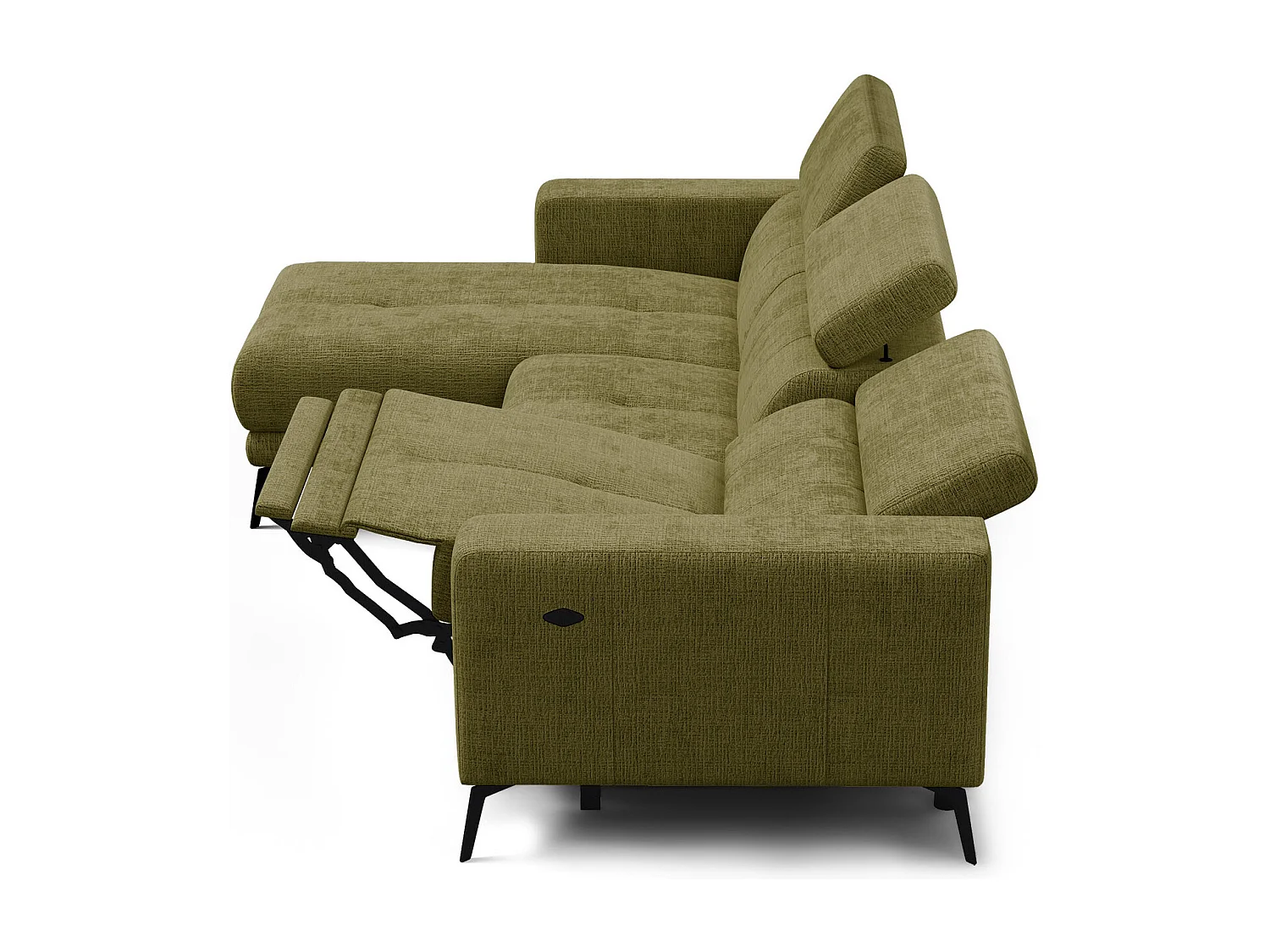 Canapé d'angle 4 places MORELLO avec 1 x Relax Zero Gravity, tissu olive