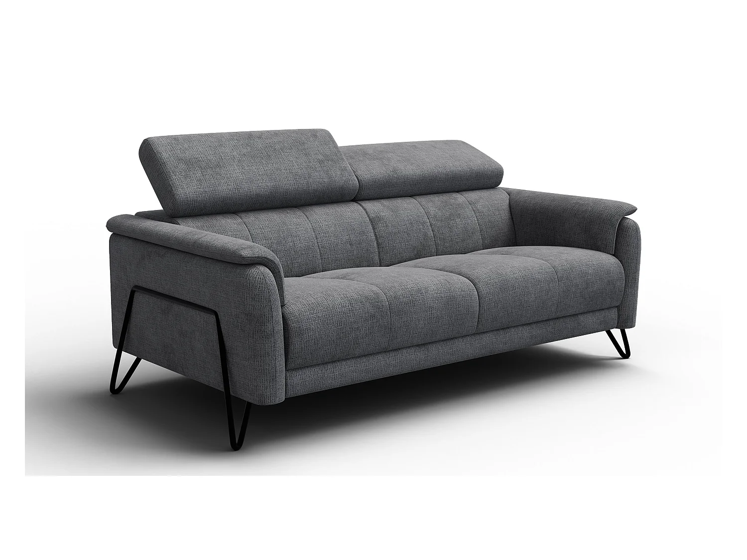 Canapé 3 places RODEN, tissu gris foncé