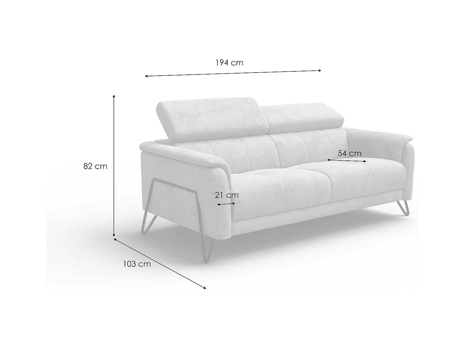 Canapé 3 places RODEN, tissu gris foncé