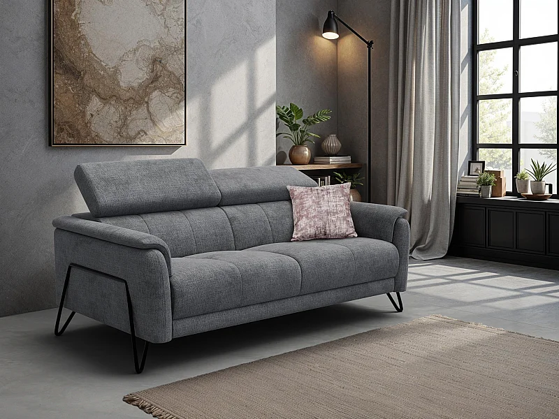 Canapé 3 places RODEN, tissu gris foncé