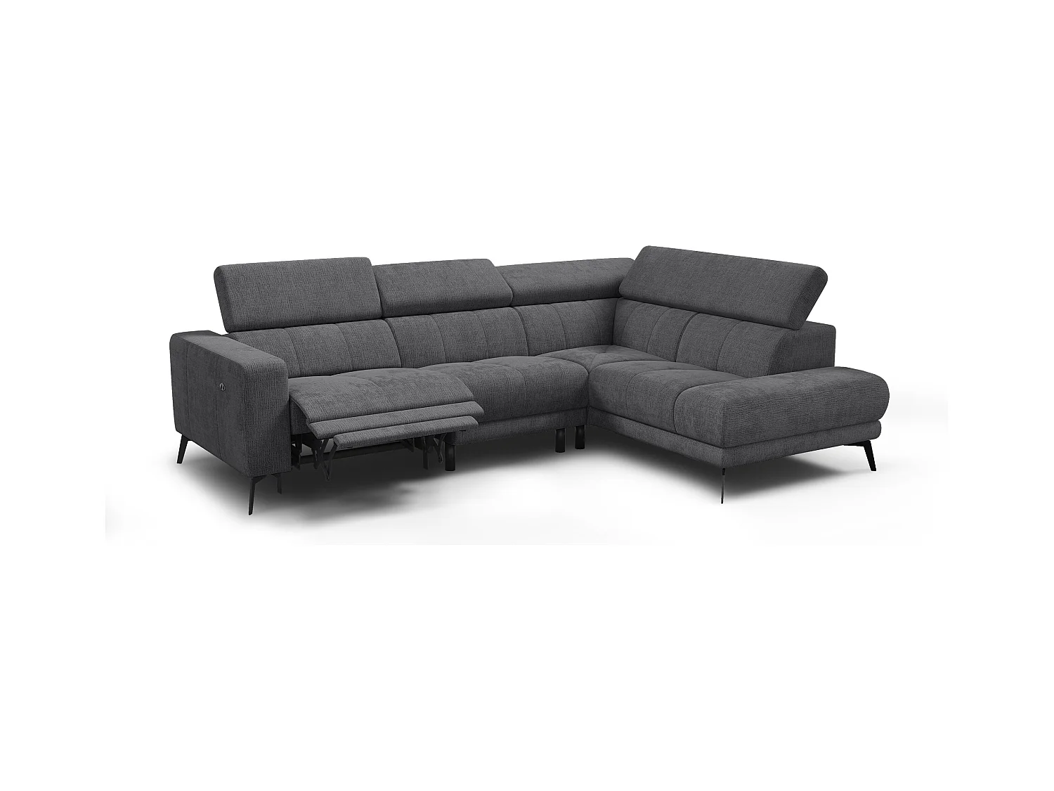 Canapé d'angle 5 places MORELLO avec 1 x Relax Zero Gravity, tissu gris foncé