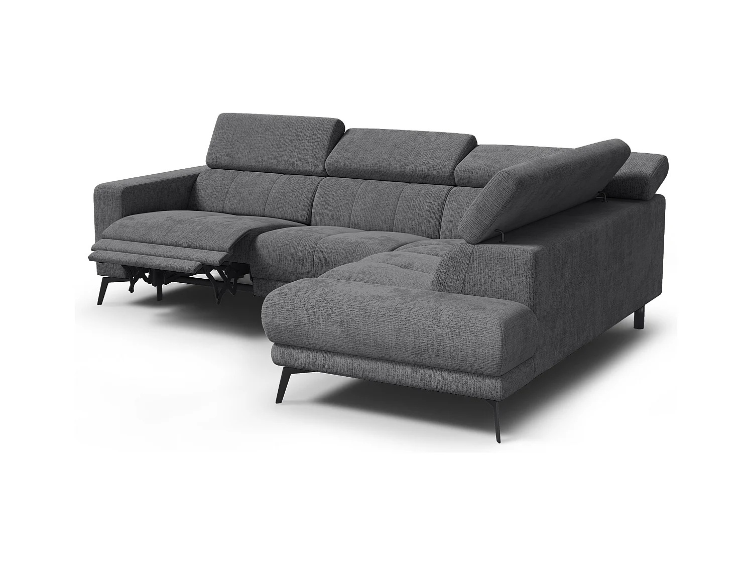 Canapé d'angle 5 places MORELLO avec 1 x Relax Zero Gravity, tissu gris foncé