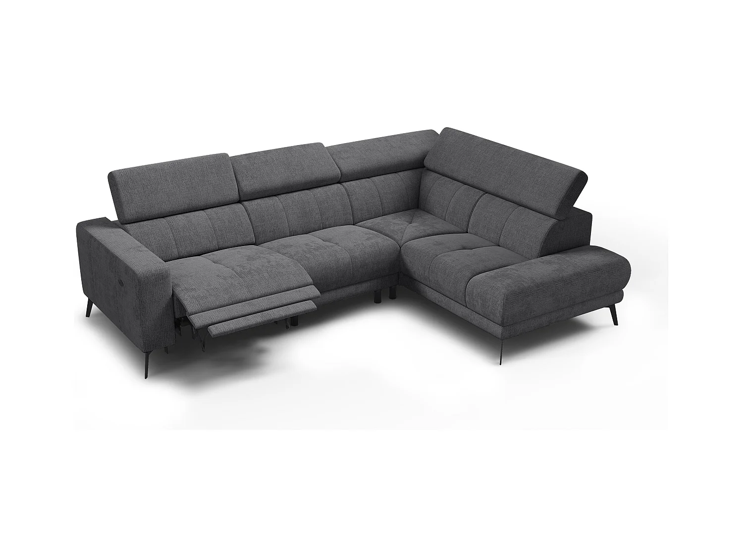 Canapé d'angle 5 places MORELLO avec 1 x Relax Zero Gravity, tissu gris foncé