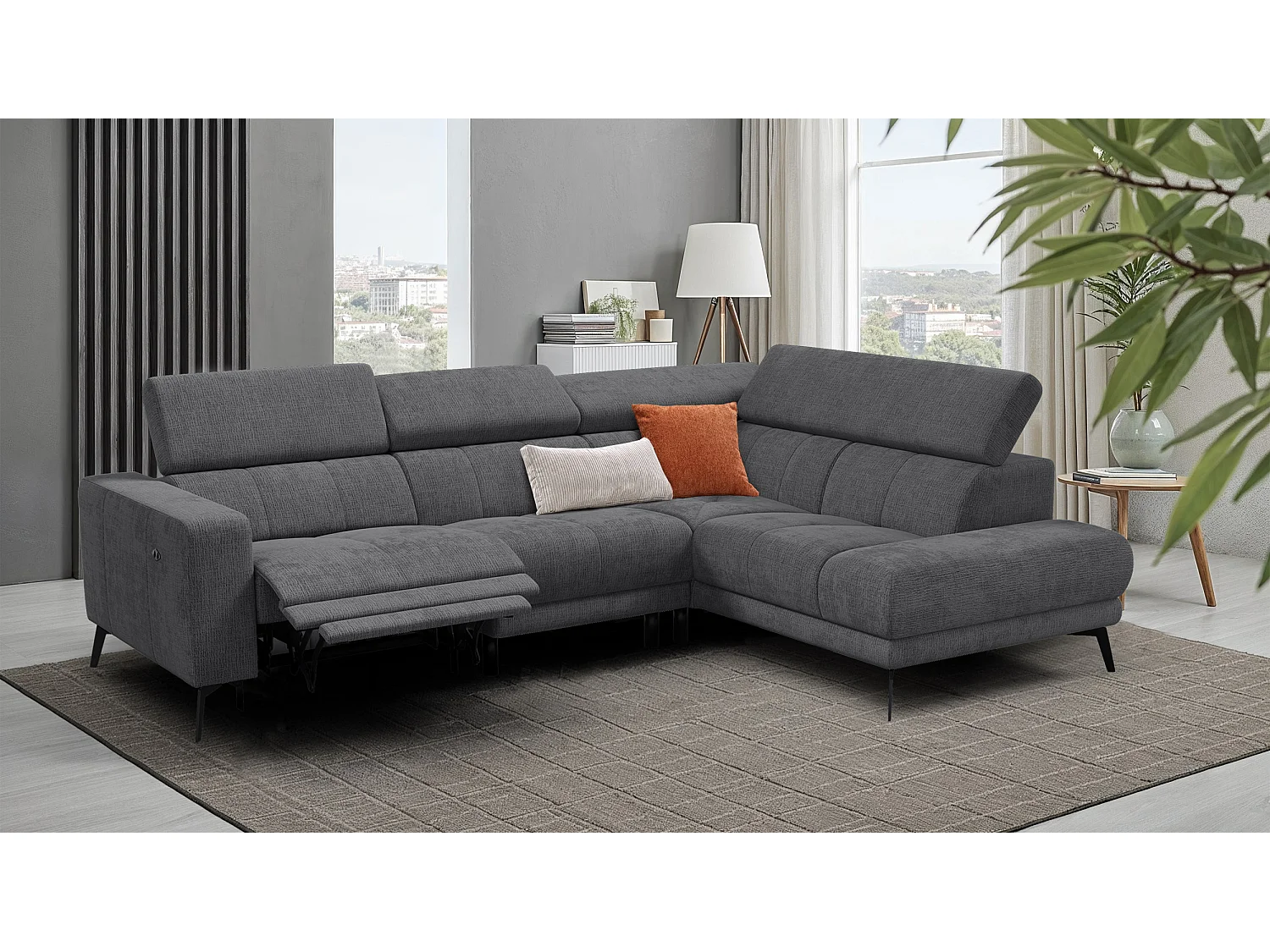 Ecksofa 5-Sitzer MORELLO, dunkelgrau, 1 x Relax Zero Gravity
