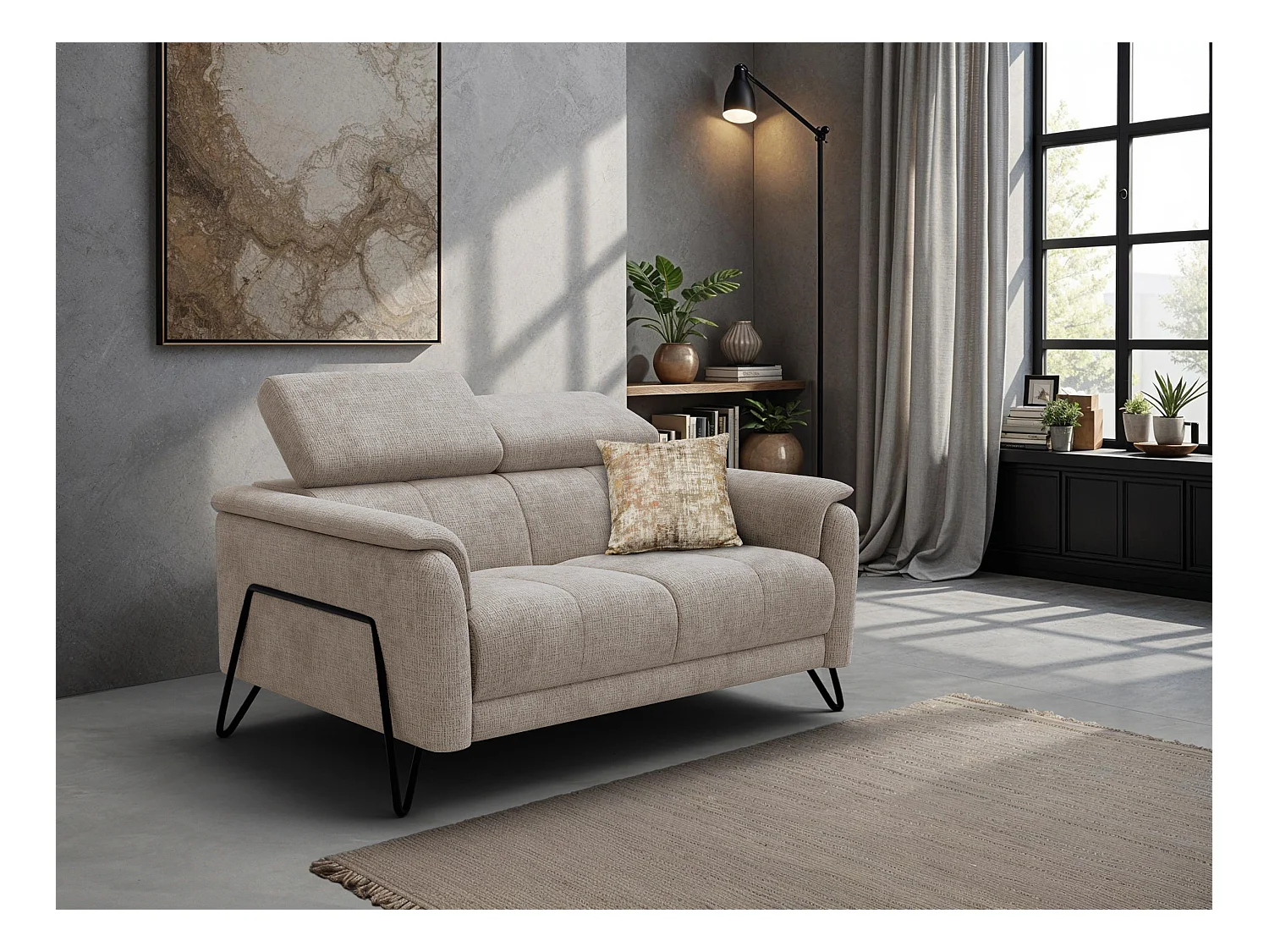 Canapé 2 places RODEN, tissu beige