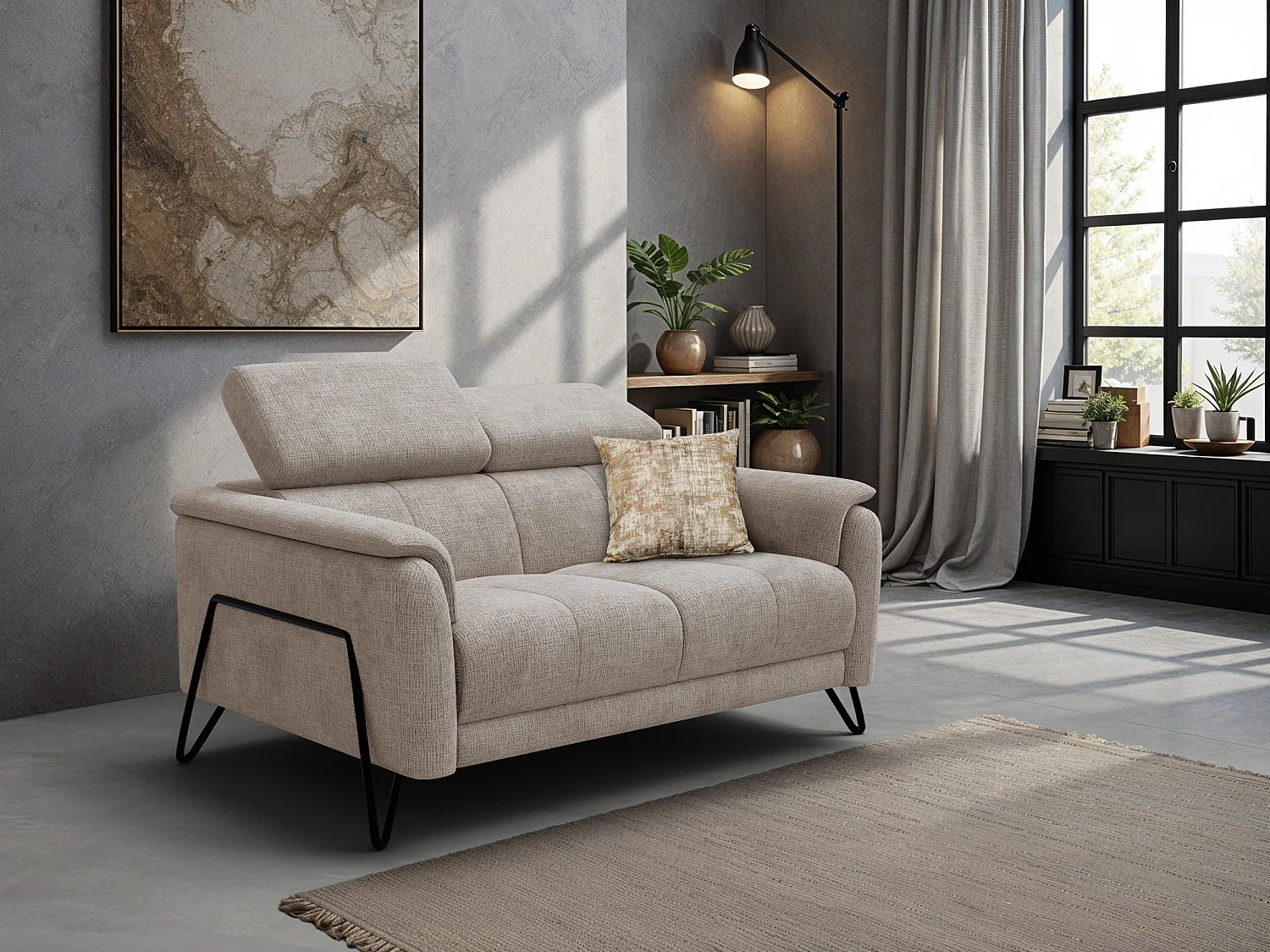 Canapé 2 places RODEN, tissu beige