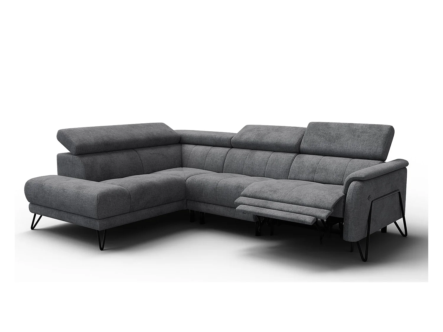 Canapé d'angle 5 places RODEN avec Relax, tissu gris foncé