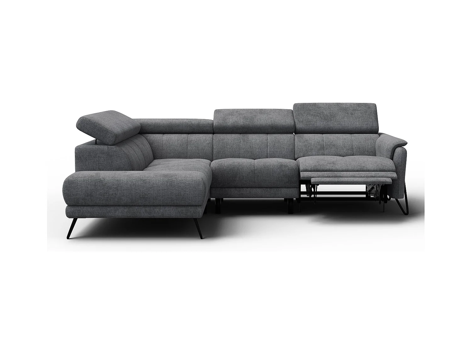 Canapé d'angle 5 places RODEN avec Relax, tissu gris foncé