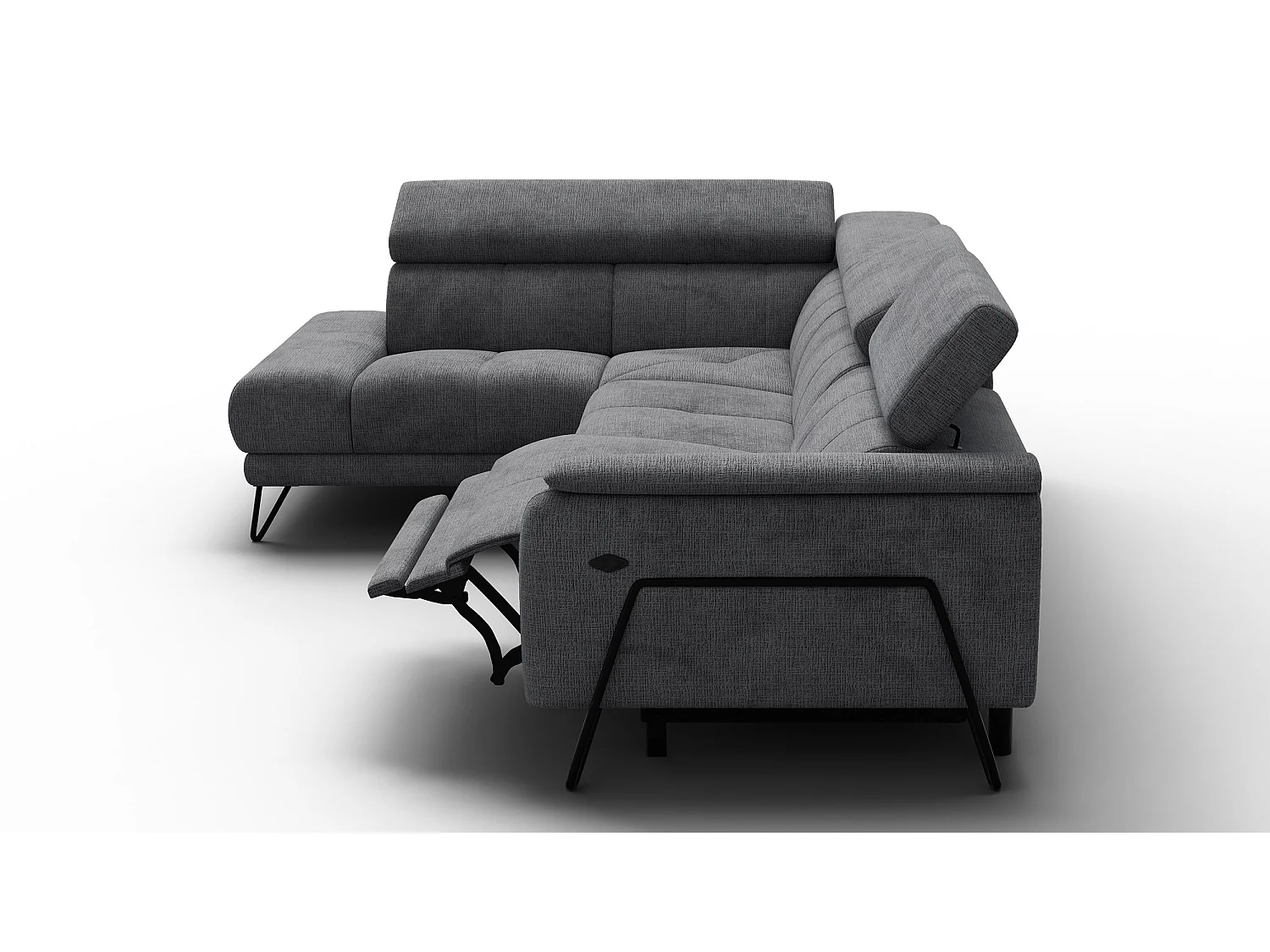 Canapé d'angle 5 places RODEN avec Relax, tissu gris foncé