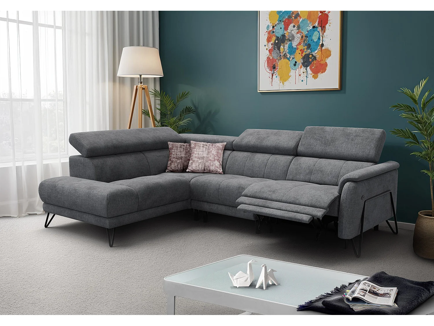 Ecksofa 5-Sitzer mit Relax RODEN, dunkelgrau