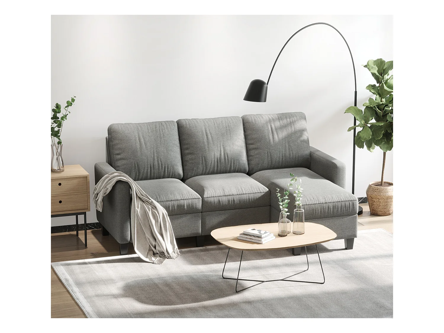 3-Sitzer-Sofa mit Bettkasten und Kissen, Ecksofa, Eckcouch, L-Form Couch