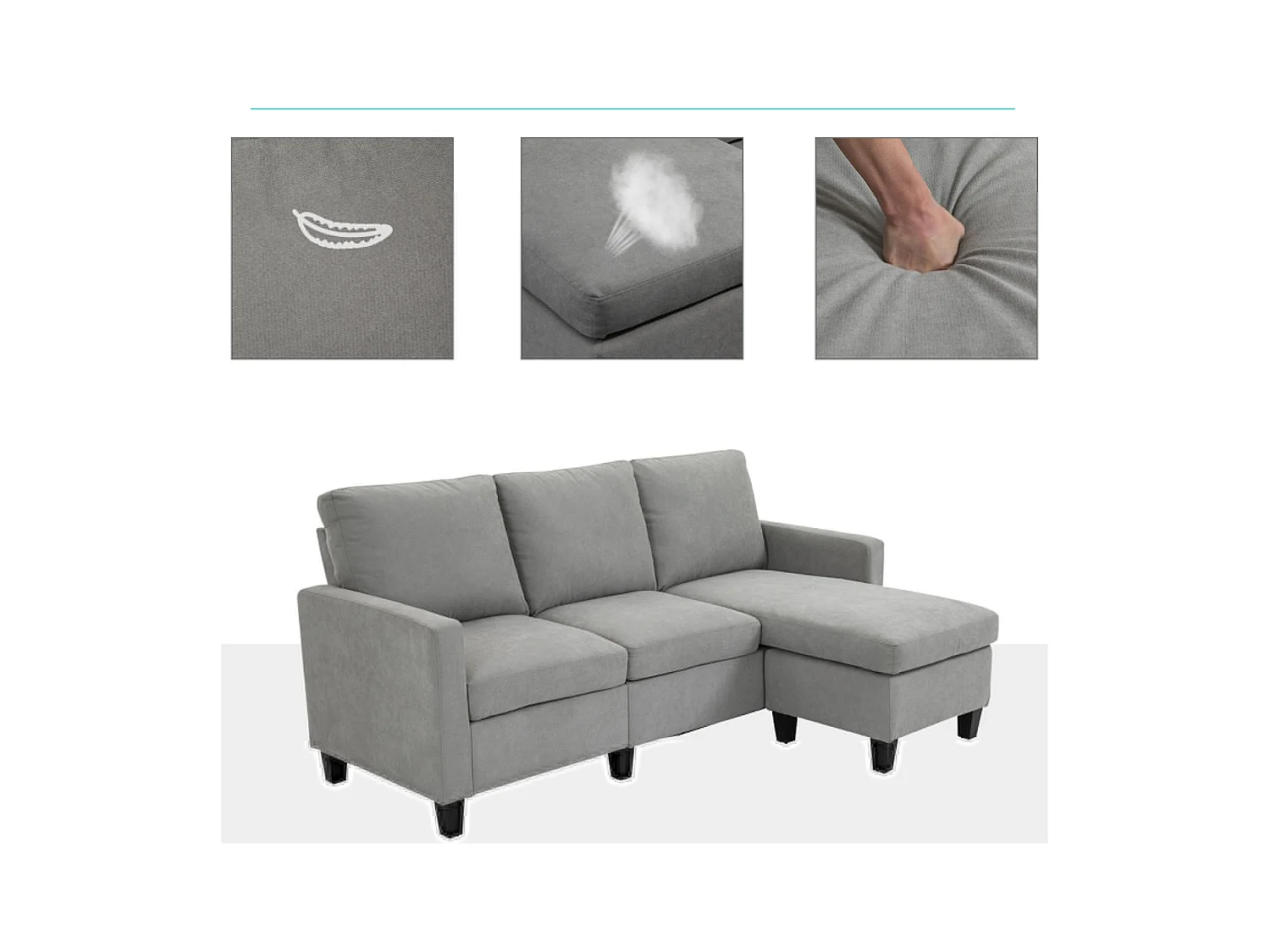 3-Sitzer-Sofa mit Bettkasten und Kissen, Ecksofa, Eckcouch, L-Form Couch