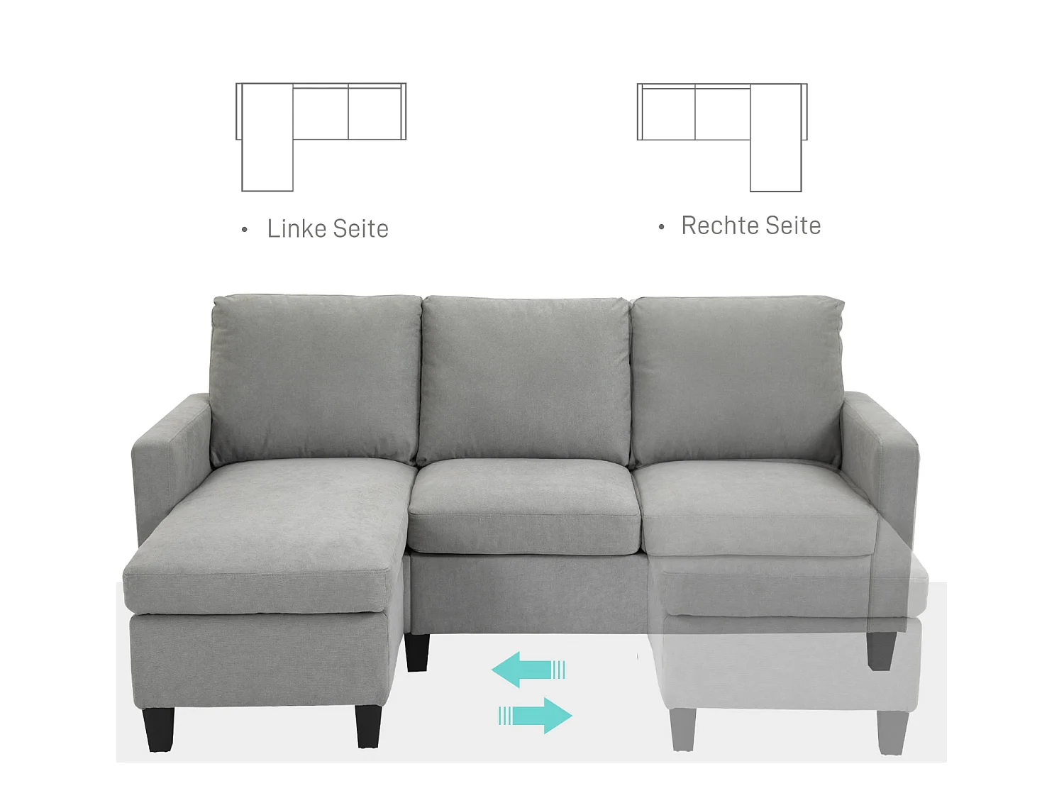 3-Sitzer-Sofa mit Bettkasten und Kissen, Ecksofa, Eckcouch, L-Form Couch