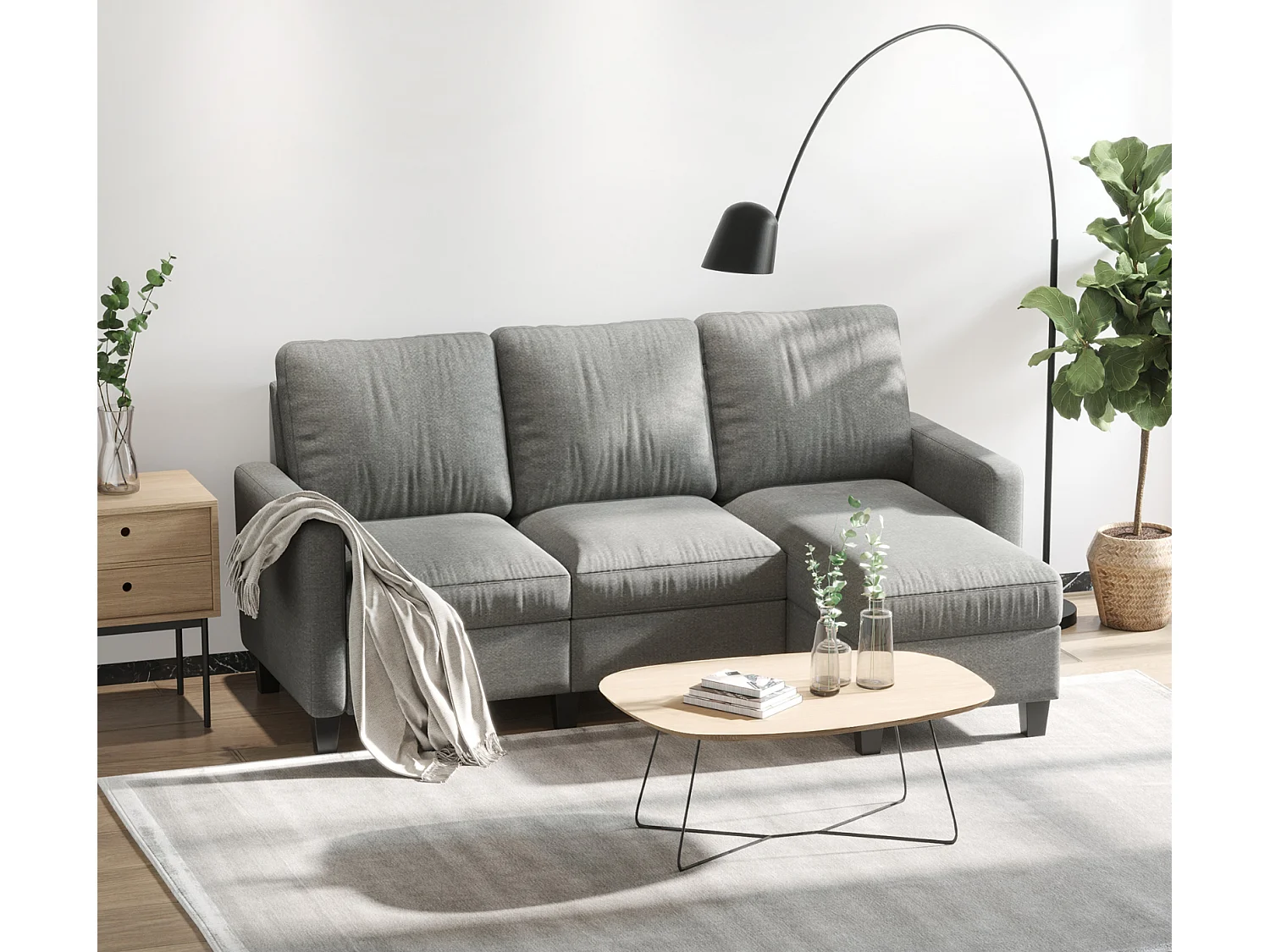 3-Sitzer-Sofa mit Bettkasten und Kissen, Ecksofa, Eckcouch, L-Form Couch