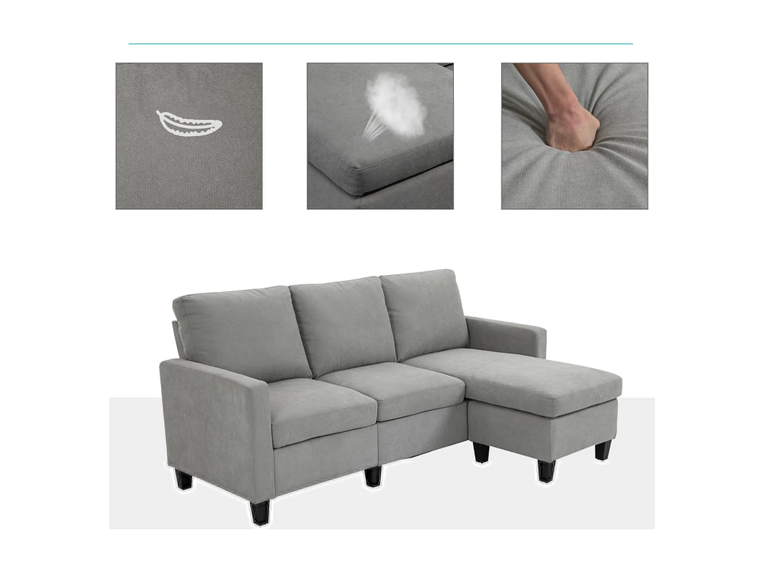 3-Sitzer-Sofa mit Bettkasten und Kissen, Ecksofa, Eckcouch, L-Form Couch