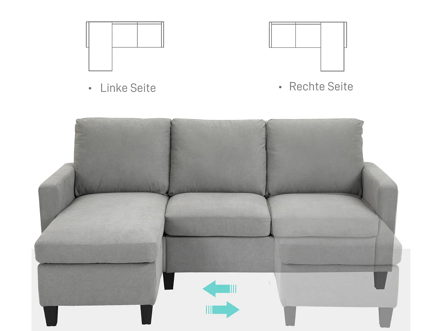 3-Sitzer-Sofa mit Bettkasten und Kissen, Ecksofa, Eckcouch, L-Form Couch