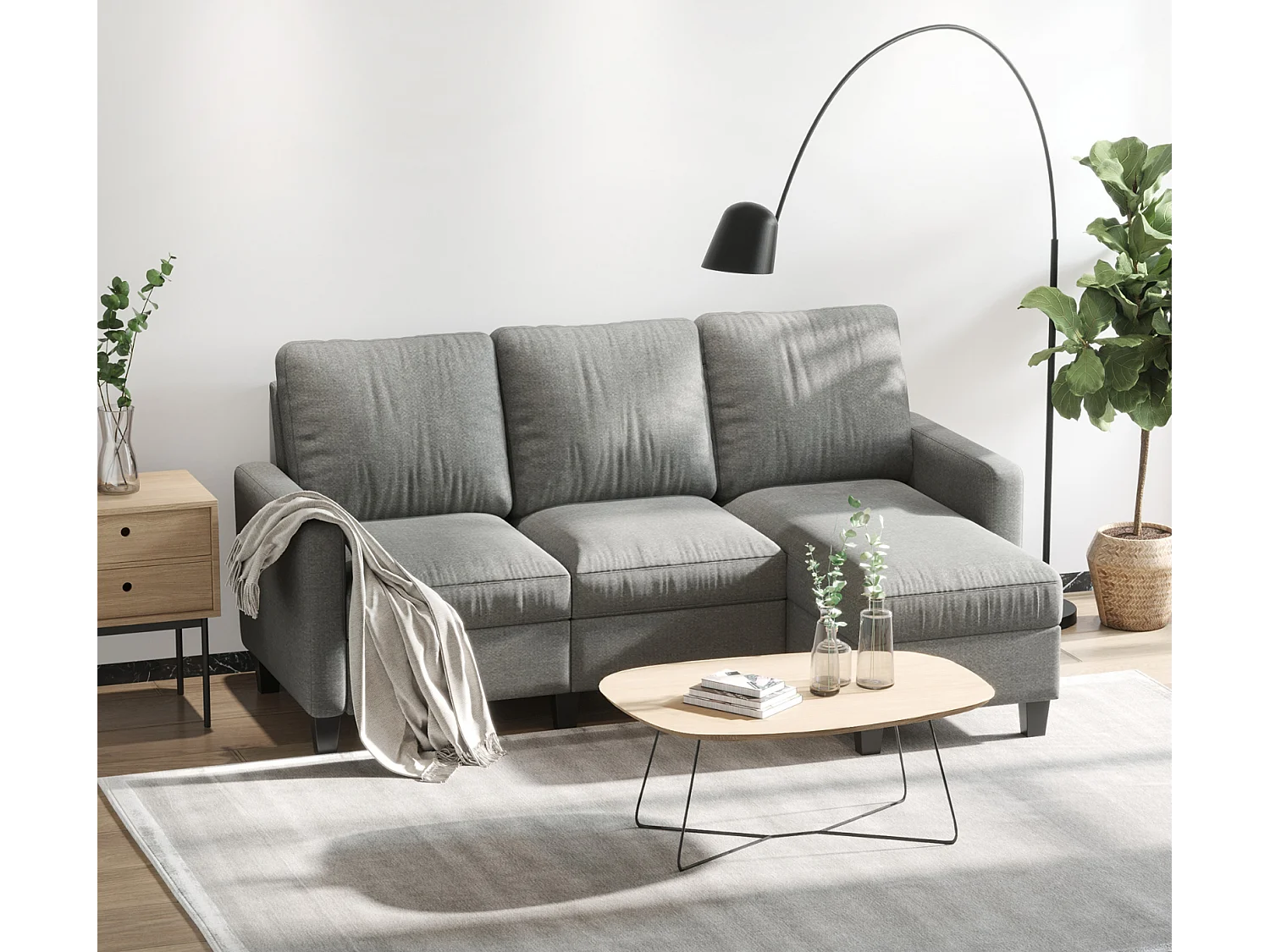 3-Sitzer-Sofa mit Bettkasten und Kissen, Ecksofa, Eckcouch, L-Form Couch