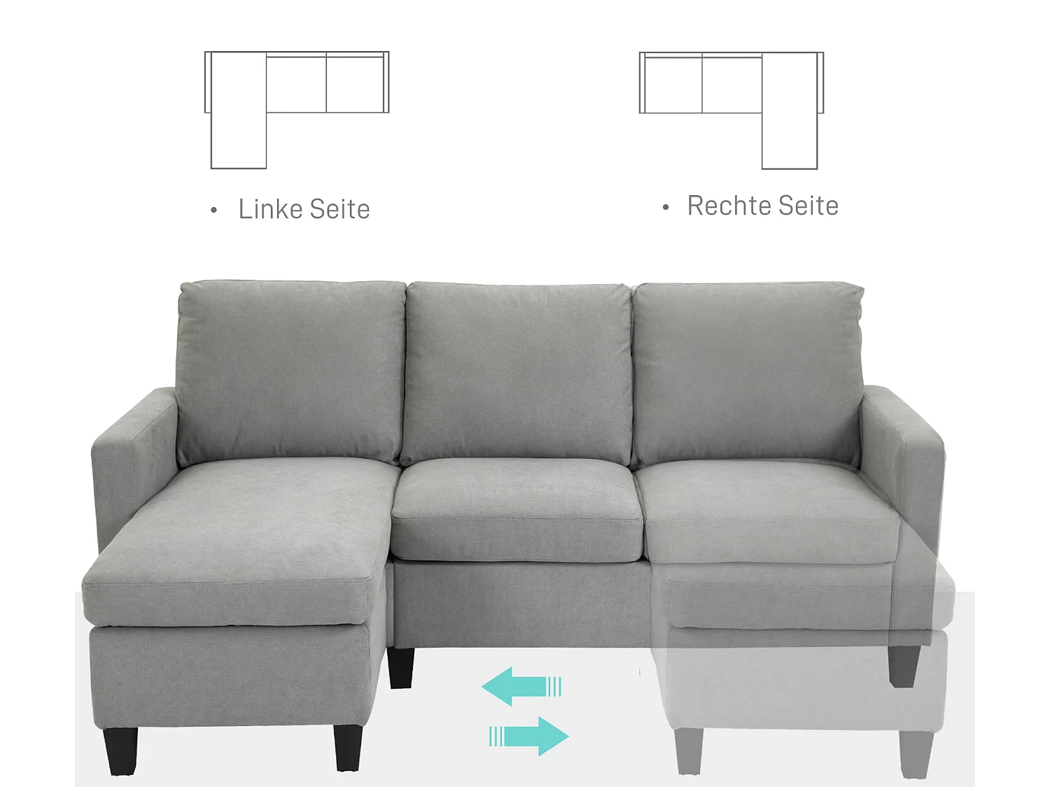 3-Sitzer-Sofa mit Bettkasten und Kissen, Ecksofa, Eckcouch, L-Form Couch