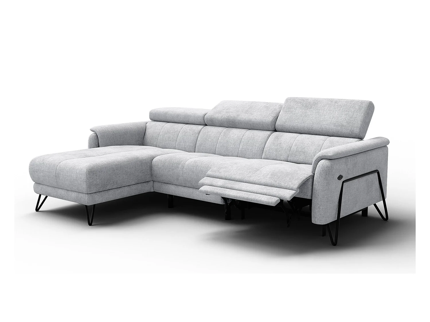 Canapé d'angle 4 places RODEN avec Relax, tissu gris clair